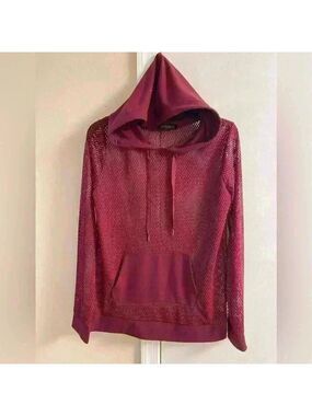Madden NYC top mesh hooded kangaroo pockets Medium
